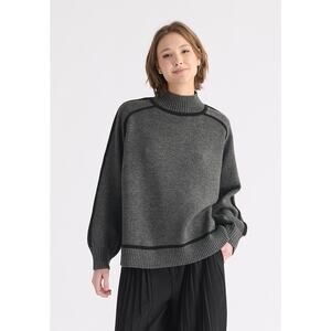 PAISIE Sweater Women’s Contrast Stripe Piping Mock Neck Jumper Wool Blend